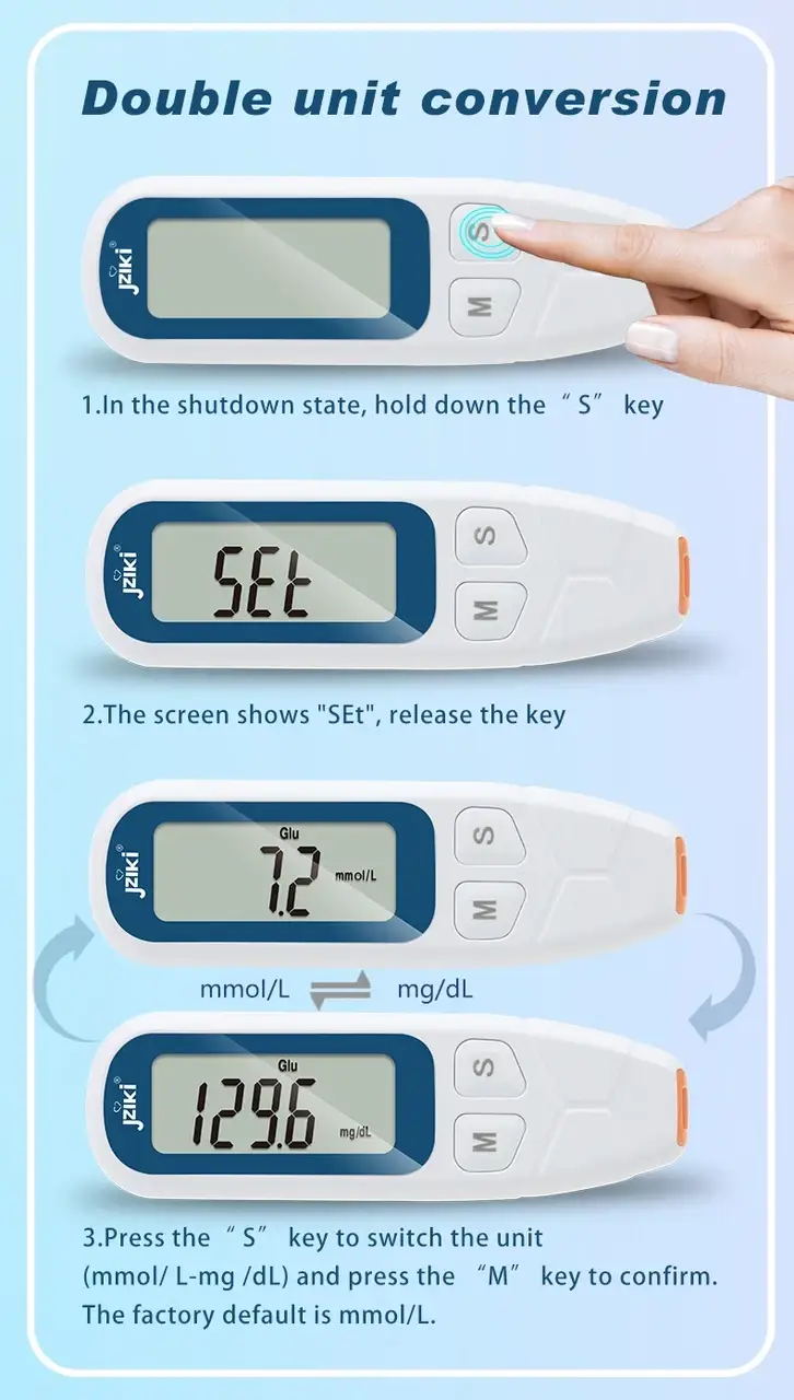 Глюкометр для измерения сахара в крови Blood Glucose Meter JZIKI-W206 с тест-полоски 50 шт. (29379095) - фото 5