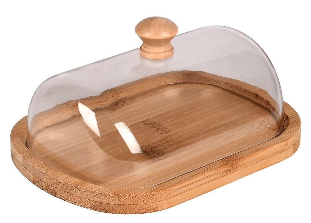 Маслянка Stenson Butter з бамбуковою основою та акриловою кришкою 16×12×6,5 см (31571)