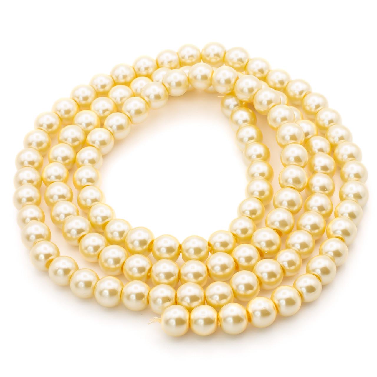 Бусины стеклянные на нитке под жемчуг 8 мм 80 см 105 шт. Шампань (БЖ0008к19)