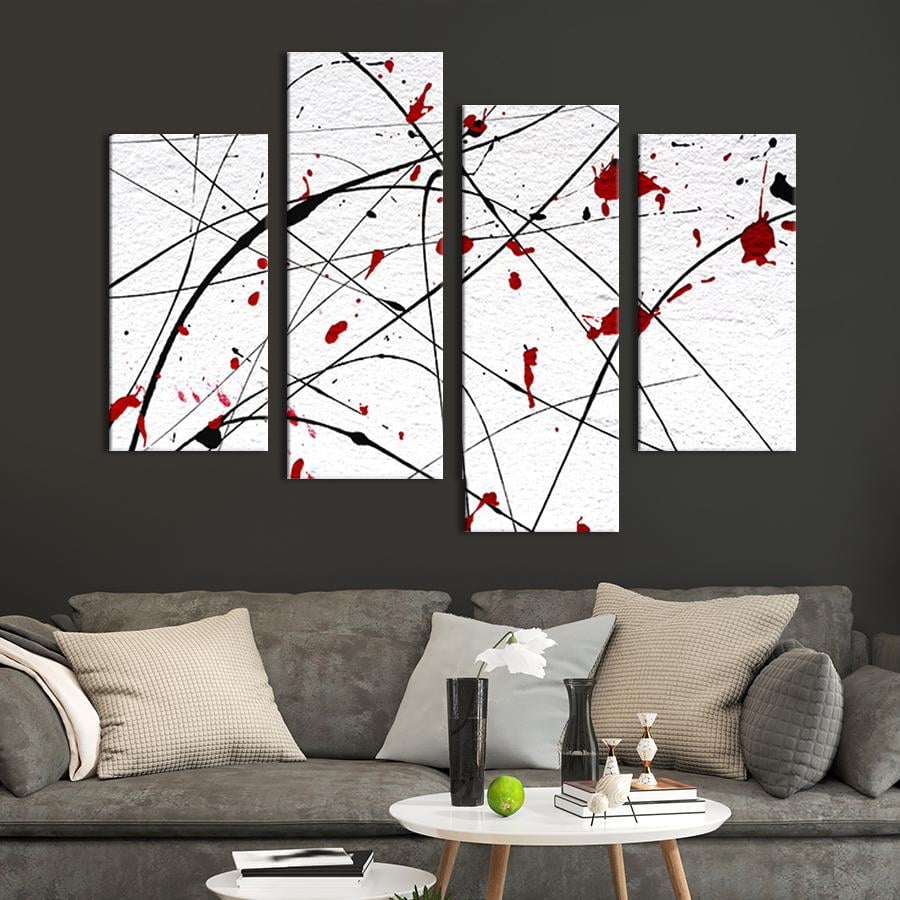 Картина модульная из 4 частей Черные линии и красные пятна M 89x56 см (9-42)