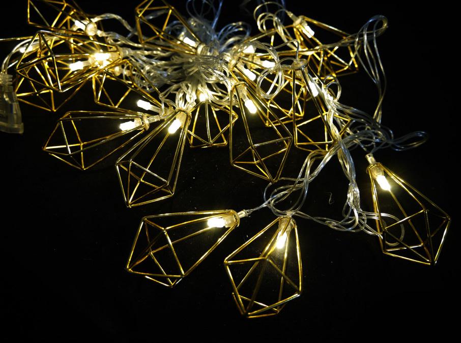 Светодиодная гирлянда нить 3 м 10 металлических фигурок в форме кристалла прозрачный провод теплый белый