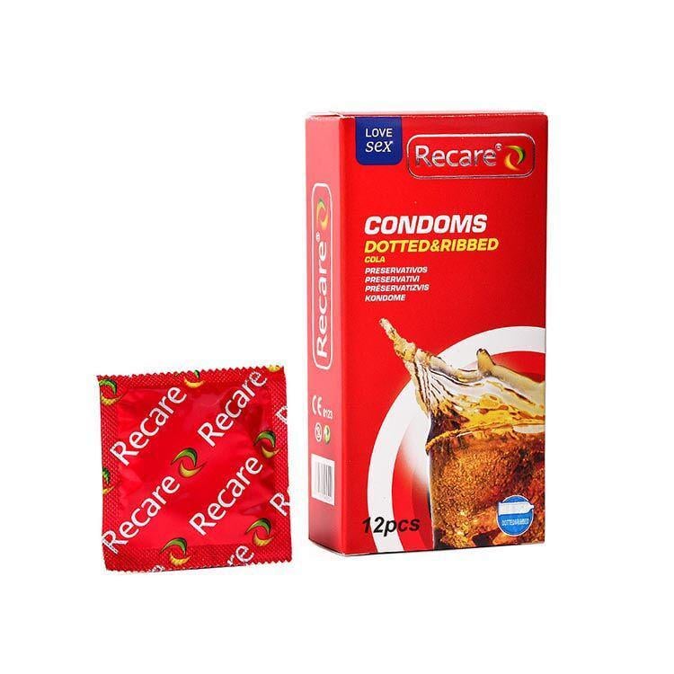 Презервативи Recare Cola Dotted&Ribbed Condoms з пухирцями та ребрами аромат Кола 12 шт. (BLS3324)