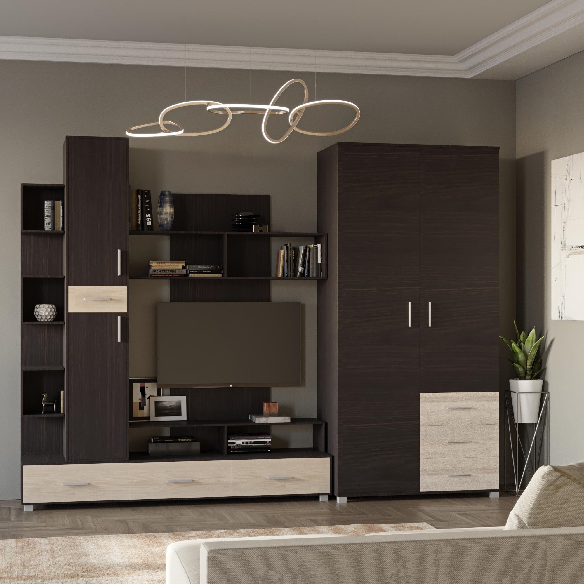 Стенка для гостиной Эверест Бриз со шкафом ШП-4 Венге/Дуб молочный (DTM-2331)