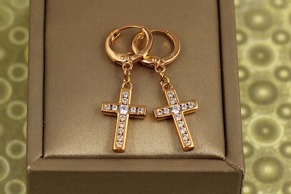 Серьги подвески Xuping Jewelry крестики Свет веры 3,2 см Золотистый (30642053)