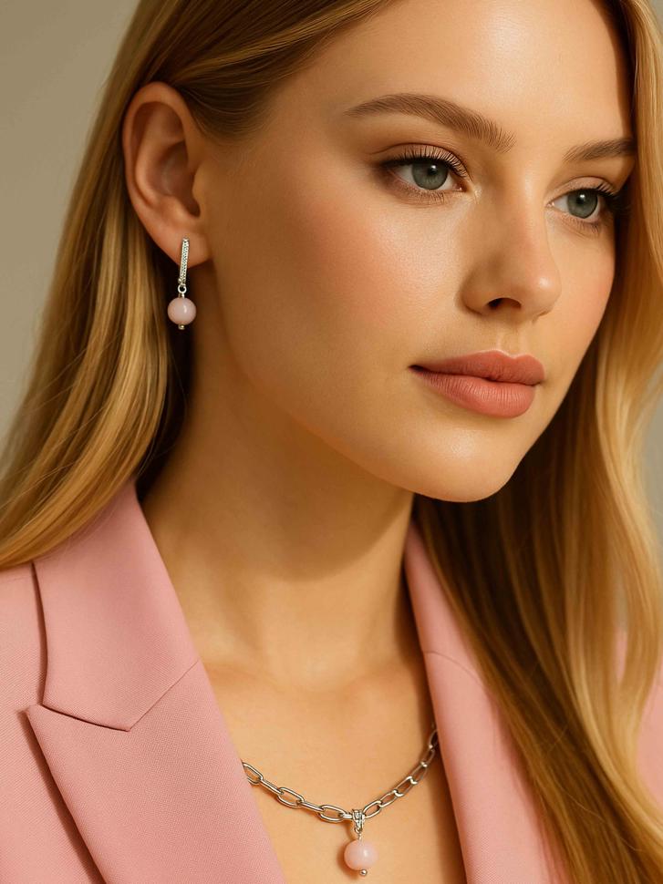 Серьги с розовым опалом (5162)