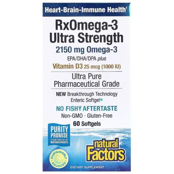 Омега 3 Natural Factors RxOmega-3 Ultra Strength 2150 мг с Vitamin D3 25 мкг 1000 IU 60 мяг. капс. (000022108) Омега 3 Natural Factors RxOmega-3 Ultra Strength 2150 мг с Vitamin D3 25 мкг 1000 IU 60 мяг. капс. (000022108)