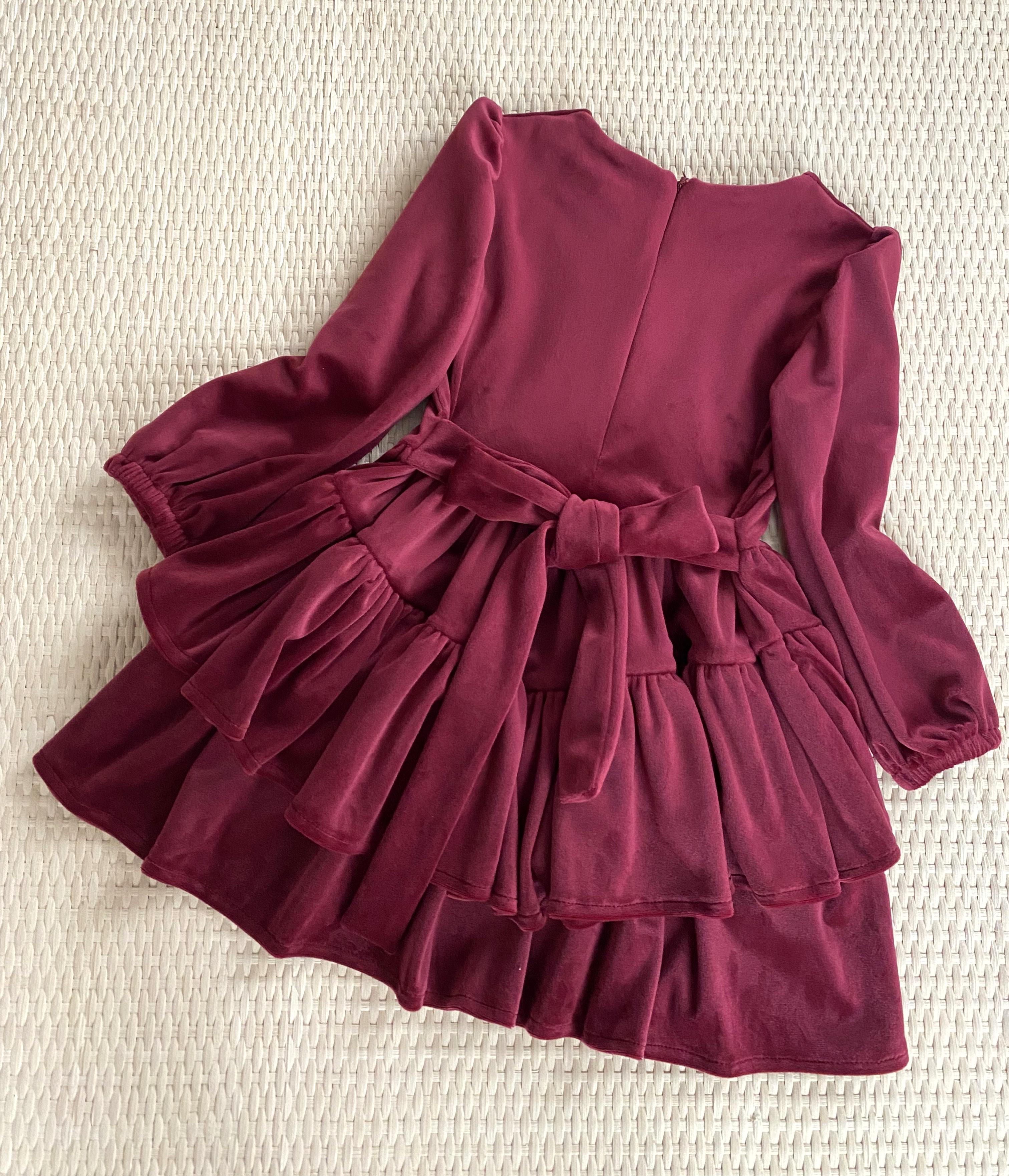 Сукня велюрова Odri для дівчинки з нашивкою 104 см Бордовий (00155)