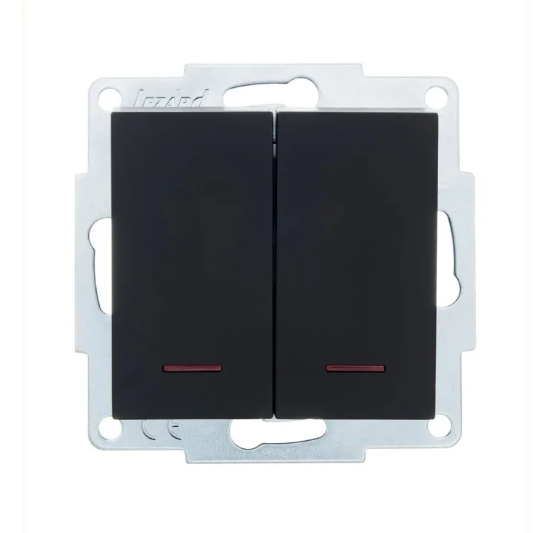 Выключатель двойной Lezard Vesna с подсветкой Черный (26408319)