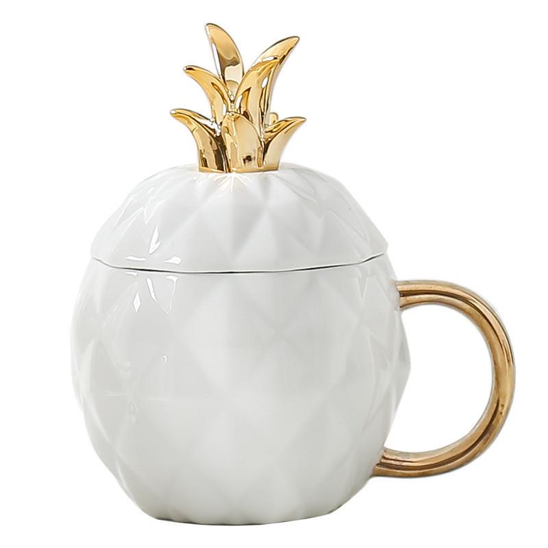 Чашка з кришкою та ложкою Ананас керамічна 430 мл Білий (10086)