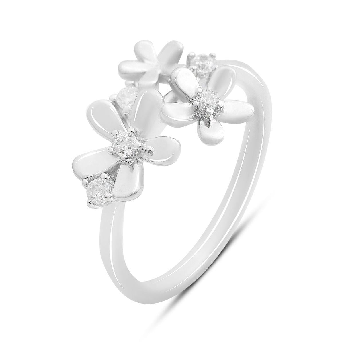 Кольцо серебрянное LoveR с цветочным дизайном и вставками фианита р. 17