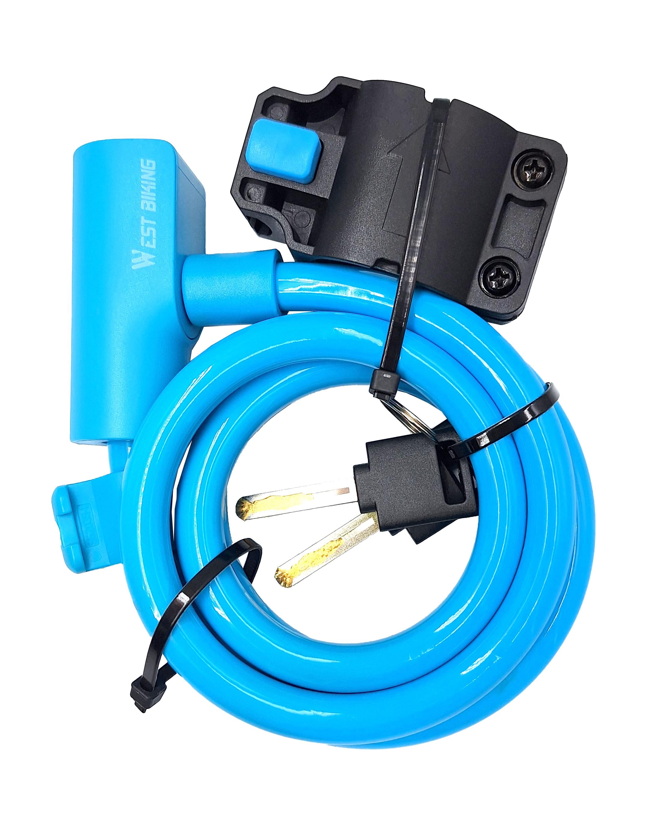 Замок велосипедный West Biking YP0705103 под ключ тросовый 12x1150 мм Голубой (G0001859)