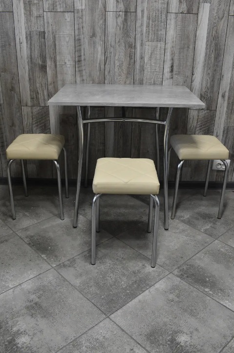 Кухонний комплект Tutty Lux Trio стіл/табурети 3 шт. в хром-корпусі 60х80х75 см Бетон/Бежевий (28374585)
