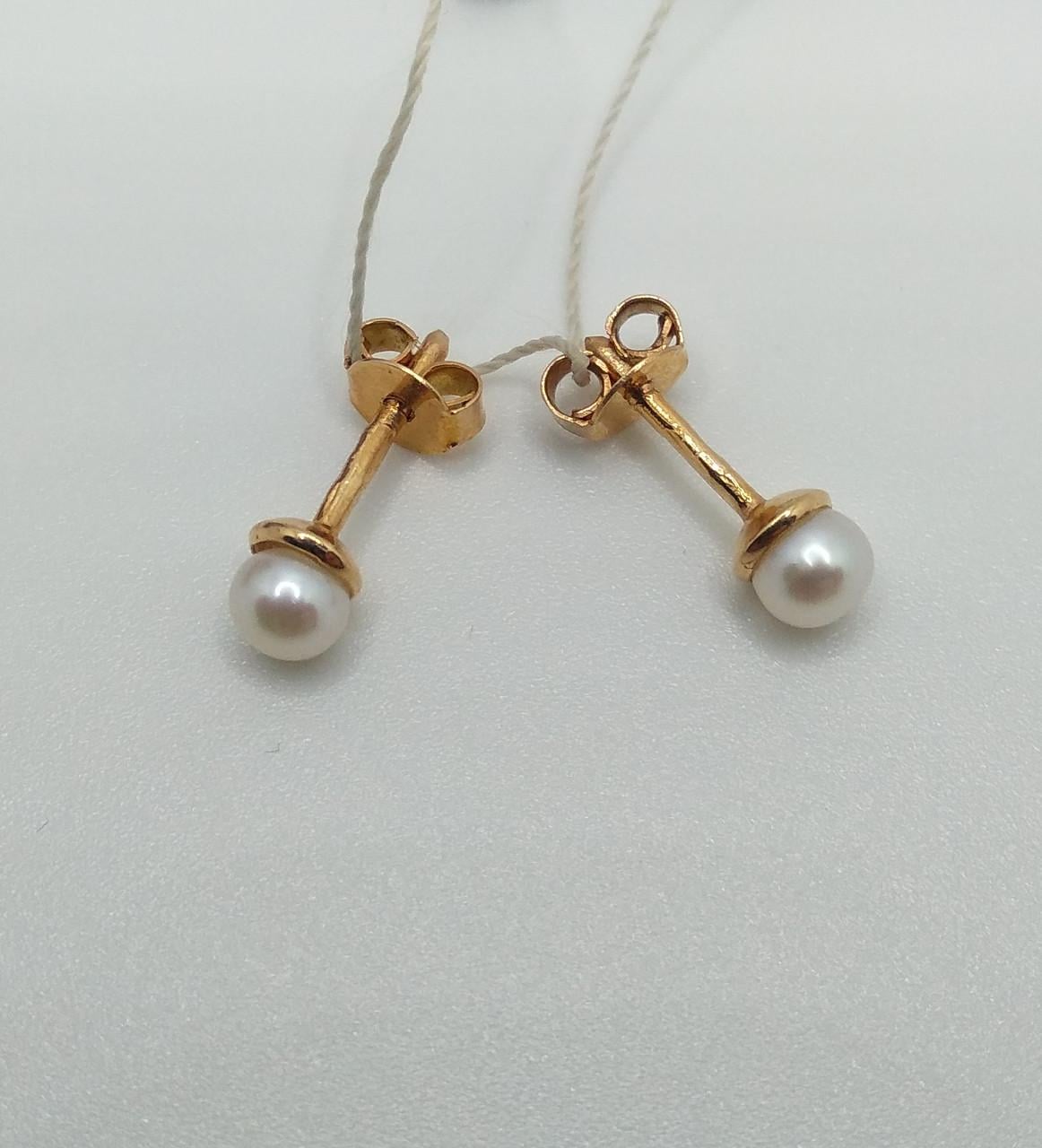 Серьги золото пусеты жемчуг 585° 1,24 г (1584153219)