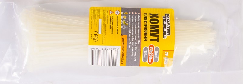 Хомут пластиковий MasterTool 2,5х200 мм 100 шт. Білий (20-1805)