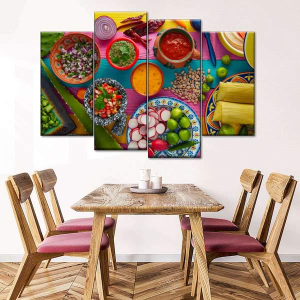 Модульная картина KIL Art Ассорти из салатов из четырех частей 129x90 см (M4_L_87) Модульная картина KIL Art Ассорти из салатов из четырех частей 129x90 см (M4_L_87)