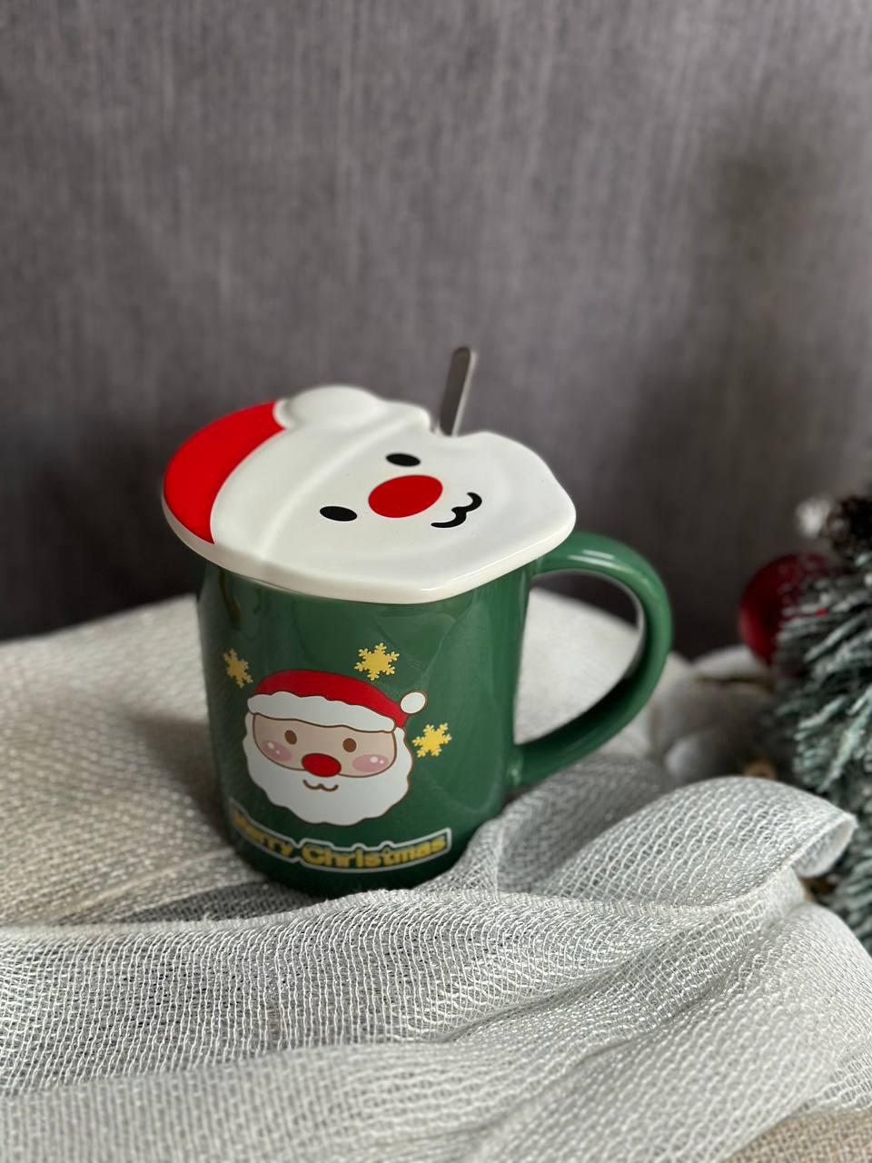 Чашка новогодняя Olens керамика с крышкой и ложкой 380 мл (102-1059-2 ) - фото 1