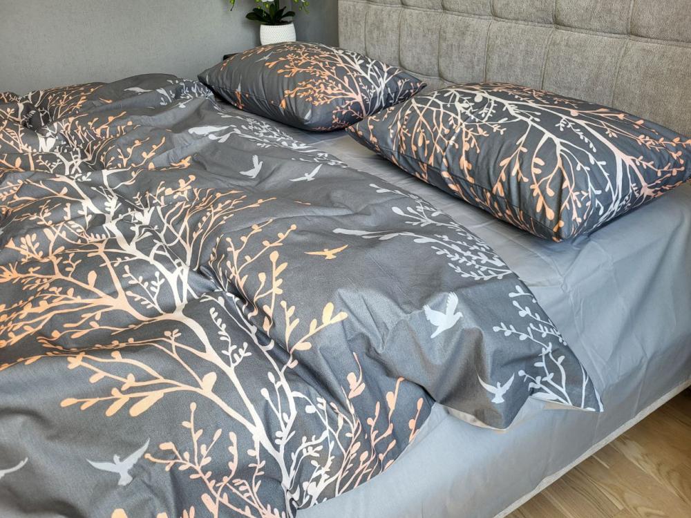 Комплект постільної білизни Міраж cotton полуторний на гумці Сірий