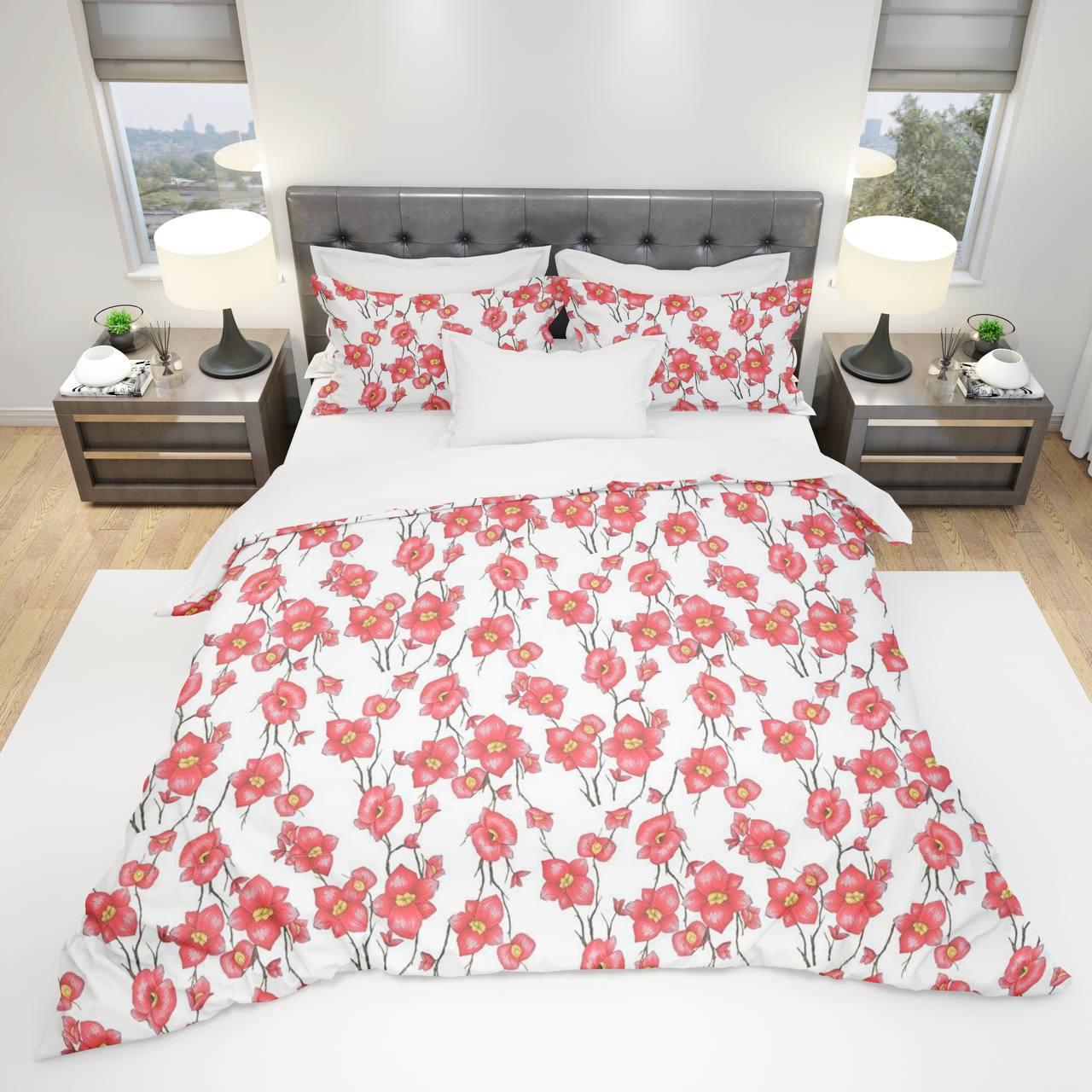 Комплект постільної білизни Квіти євро бязь Gold 200x215 см Білий (mg20114) - фото 1 Комплект постільної білизни Квіти євро бязь Gold 200x215 см Білий (mg20114) - фото 1