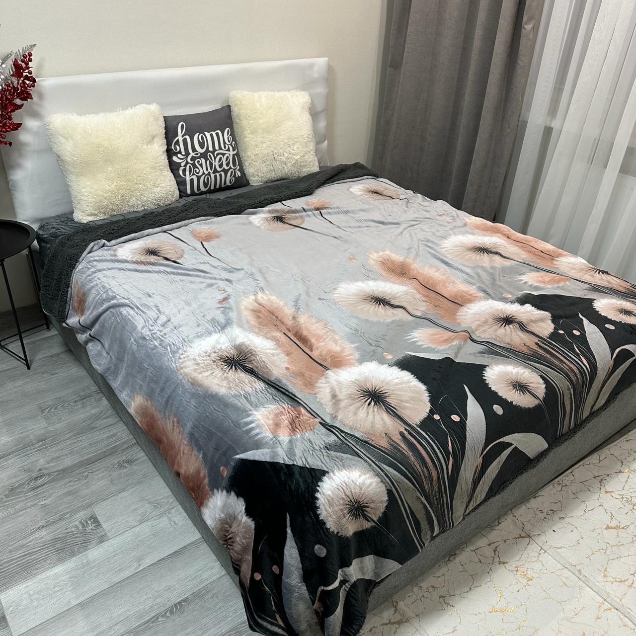 Плед-покрывало двустороннее с рисунком 200х220 см Темно-серый (PL-2-7)