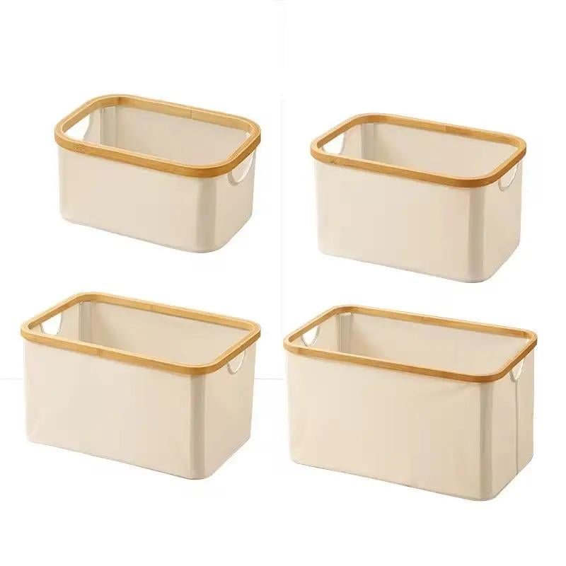 Комплект контейнеров для хранения белья складной бамбуковый тканевый с ручками Бежевый - фото 1