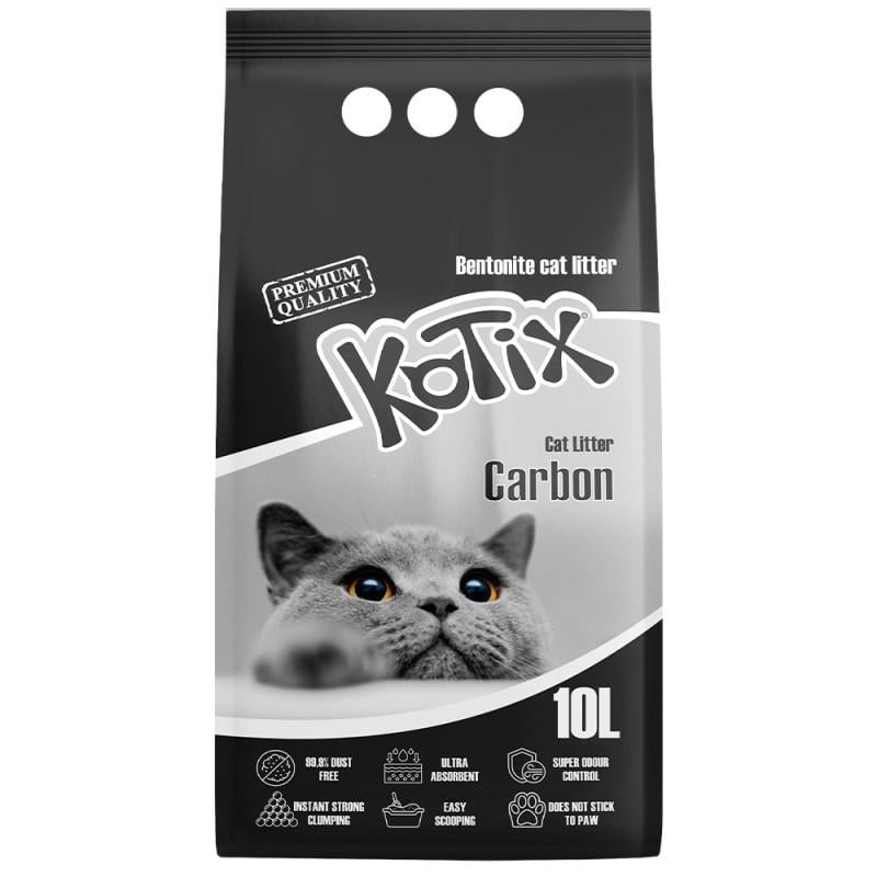 Наполнитель бентонитовый для кошачьего туалета Kotix Extra Activated Carbon с карбоновым эффектом 10 л Белый (3126762296)
