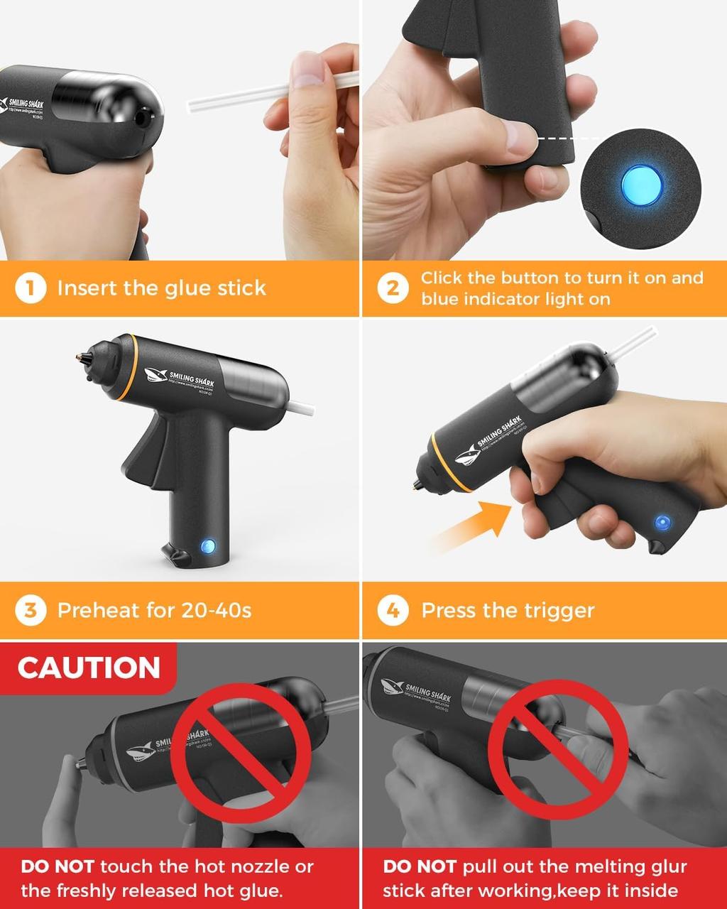 Пістолет клейовий Smiling Shark 2000 мАг USB швидкий підігрів та 20 шт. клейових стрижнів - фото 5 Пістолет клейовий Smiling Shark 2000 мАг USB швидкий підігрів та 20 шт. клейових стрижнів - фото 5