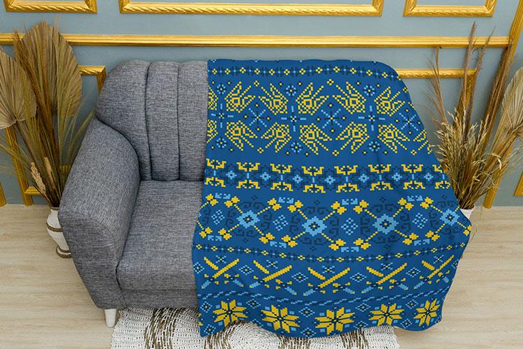 Плед PromoZP Вишиванка з гербом України плюш одношаровий 150х210 см Синьо-жовтий (102416-1)
