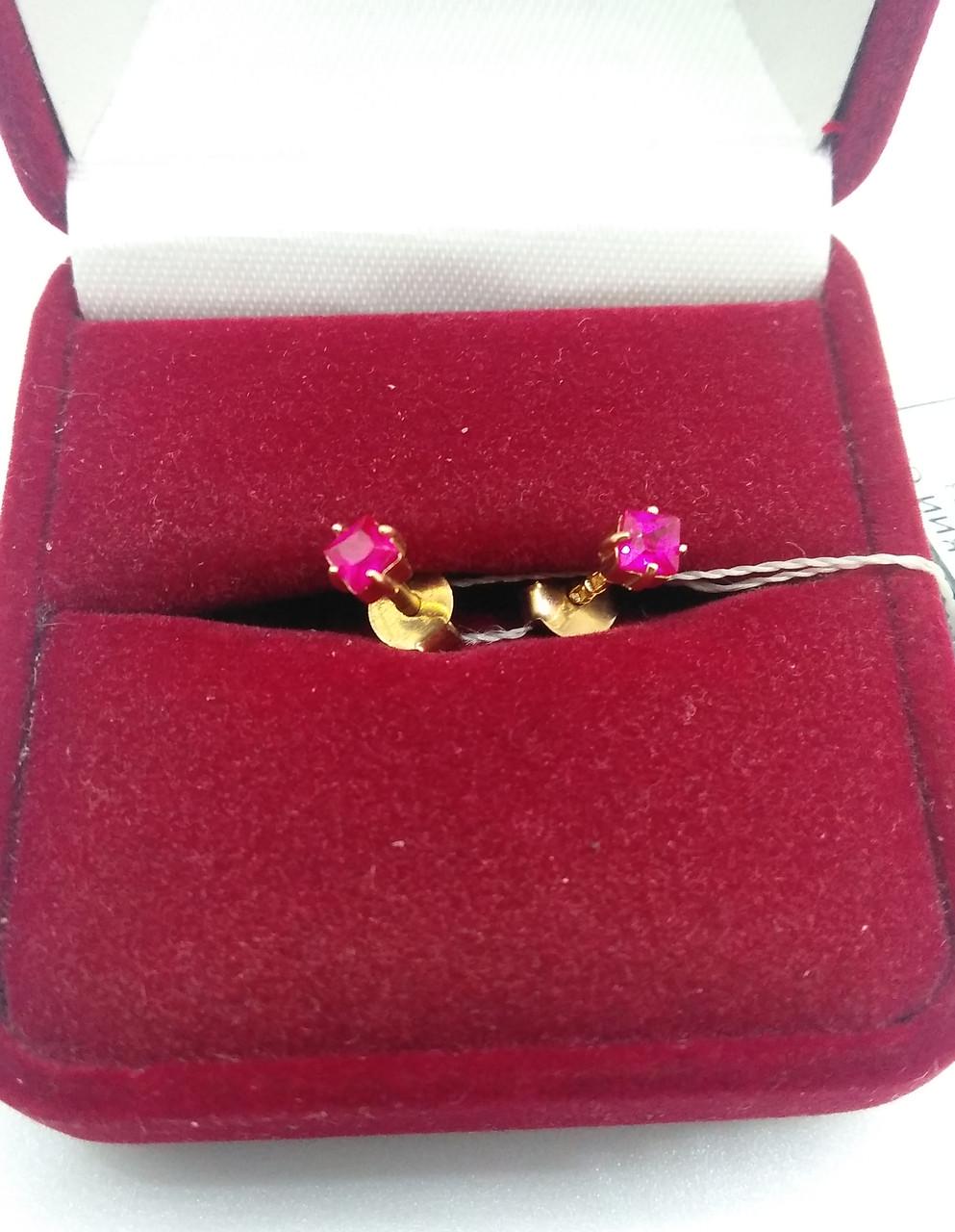 Серьги золото пусеты имитация рубина 585° 1,08 г (1584153212)