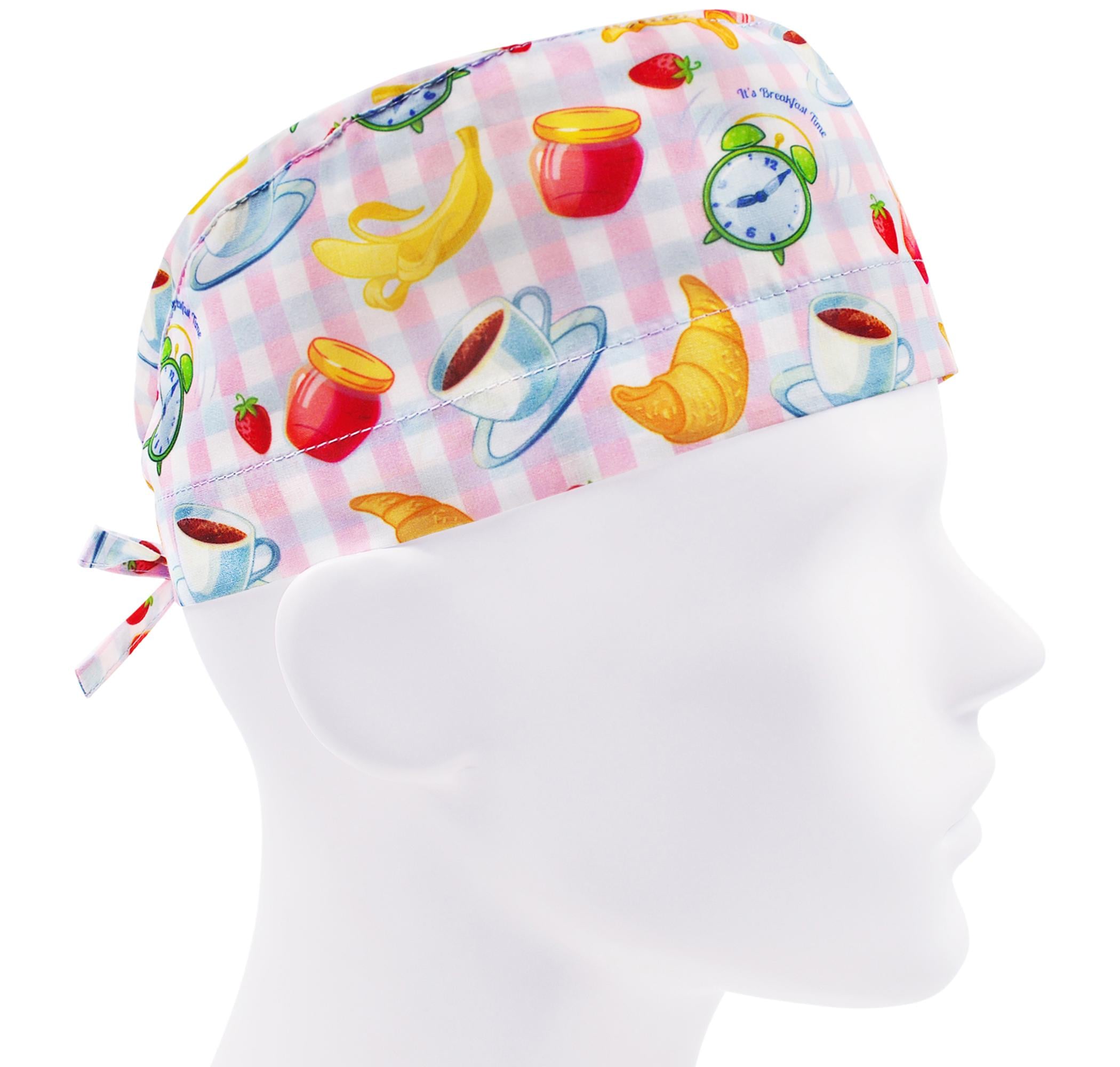 Шапочка медицинская мужская FloralScrubs Чай с круасанами на клетке универсальная (М114)