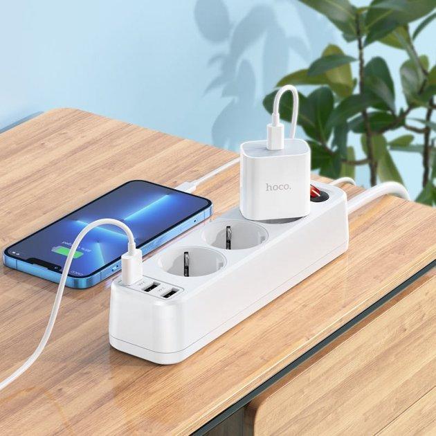 Фильтр сетевой Hoco NS2 3 розетки/3 USB 1,8 м White - фото 6 Фильтр сетевой Hoco NS2 3 розетки/3 USB 1,8 м White - фото 6