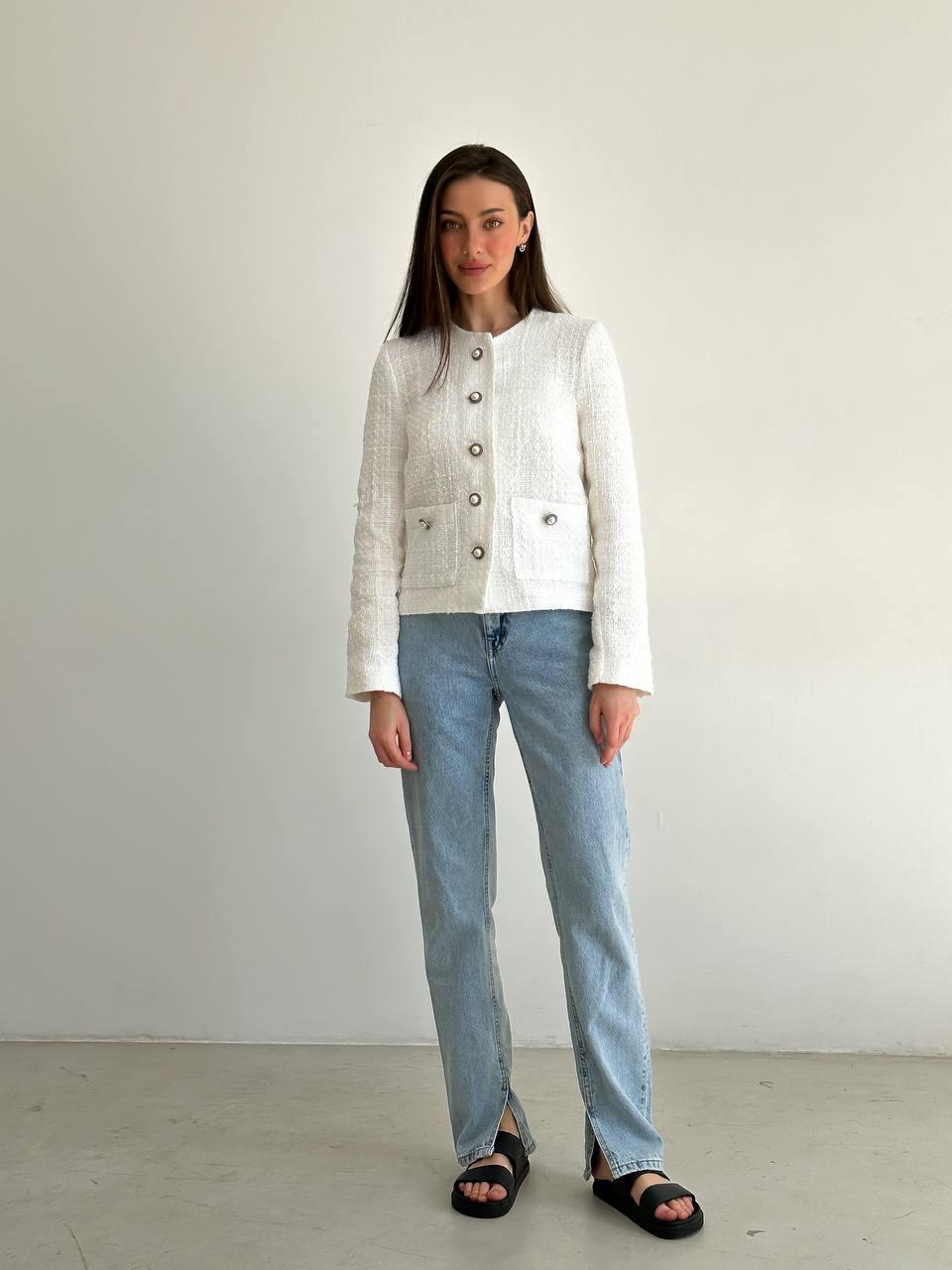 Женский пиджак короткий ZF Inspire 170 в мелкую клеточку M Белый (170-Б-M) - фото 2