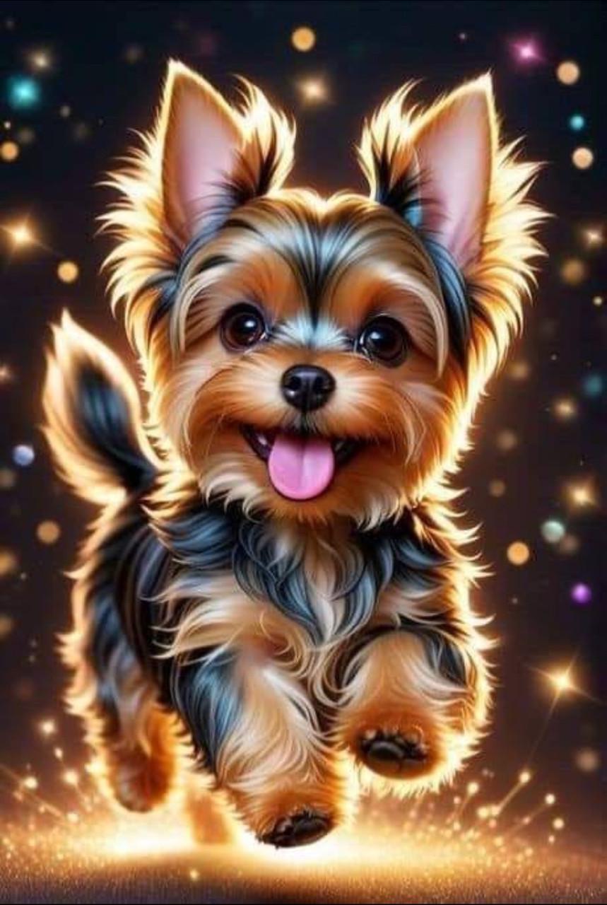 Алмазна мозаїка ColorArt Собачка Йорк і голограмні алмазики на підрамнику 30x40 см (ST491)