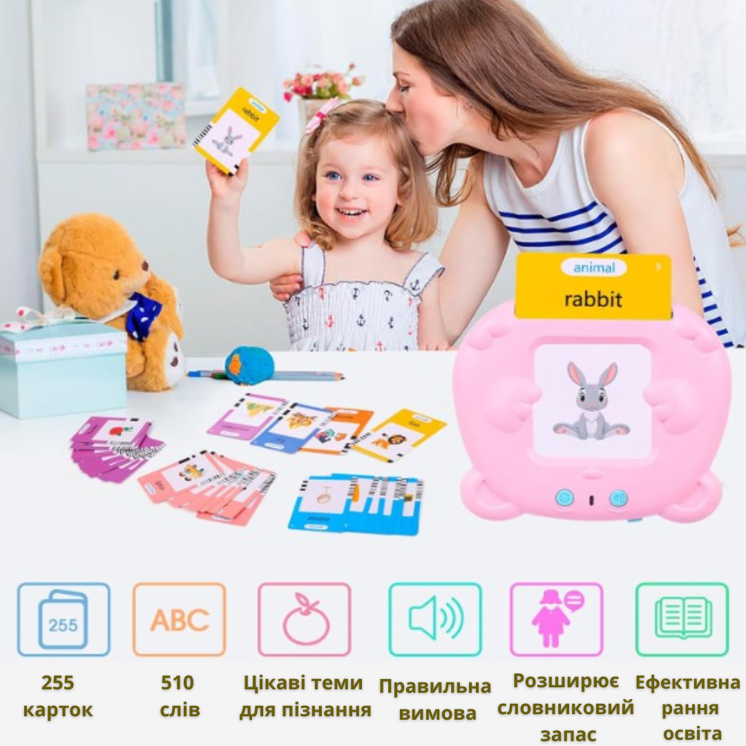 Навчальні картки для вивчення англійської мови Puzzle Cards 255 карток 510 слів на акамуляторі Рожевий - фото 3