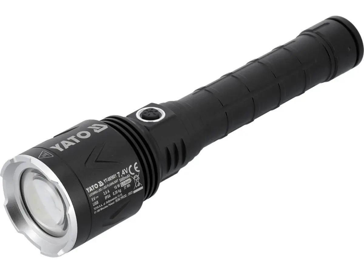 Фонарь LED-диодный аккумул. YATO Li-Ion 7.4 В, 5 АГод, режимы 8000/4500/1150 Lm, подзарядка от USB Фонарь LED-диодный аккумул. YATO Li-Ion 7.4 В, 5 АГод, режимы 8000/4500/1150 Lm, подзарядка от USB