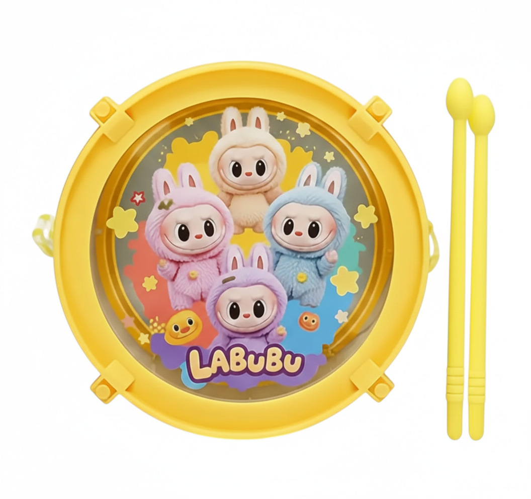 Детский барабан KLQ 666 D-1 Герой с палочками и лентой в пакете Желтый