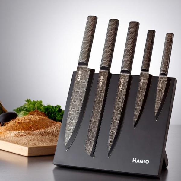 Набор кухонных ножей Magio на магнитной подставке 5шт. (25787633) - фото 2 Набор кухонных ножей Magio на магнитной подставке 5шт. (25787633) - фото 2