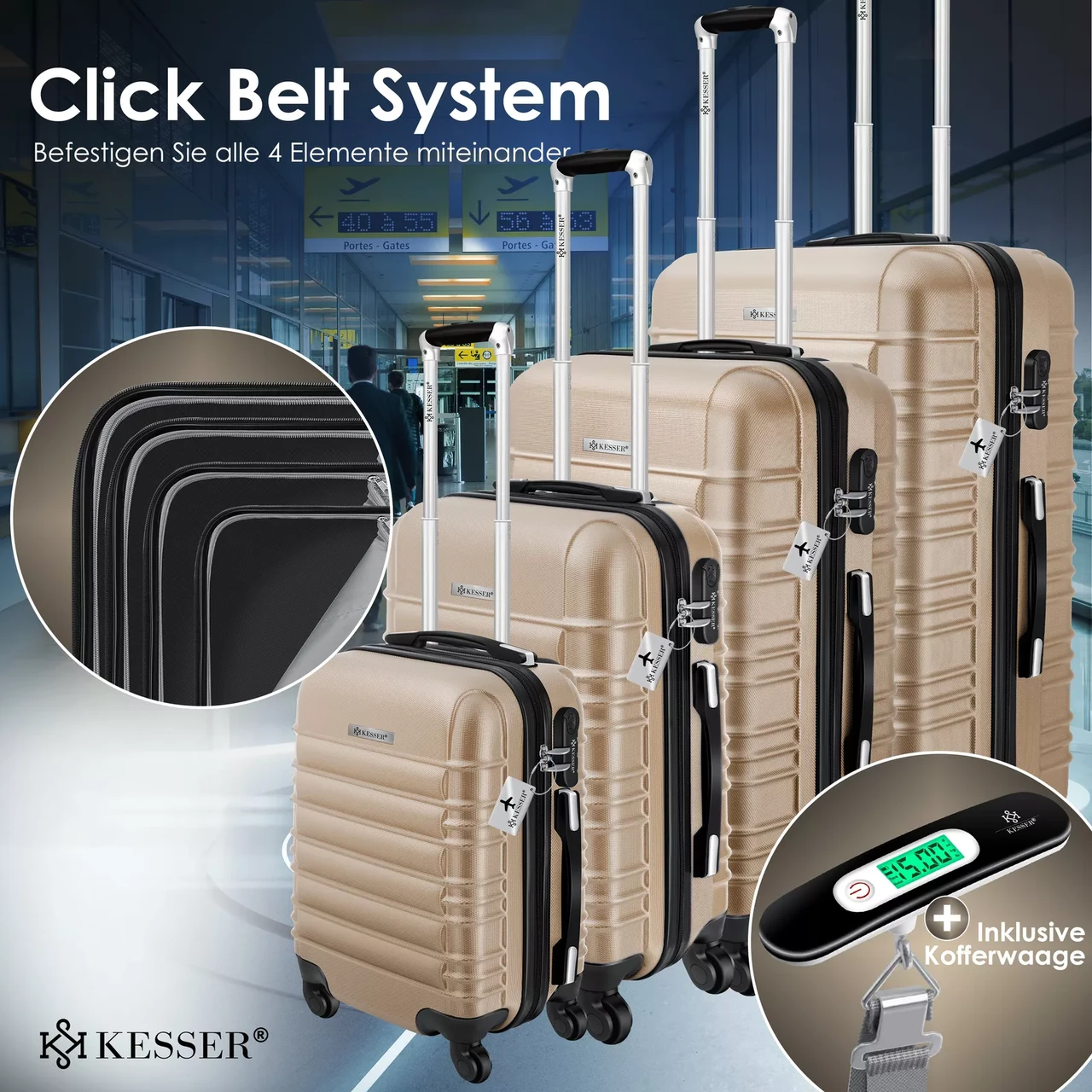 Набір із 4 дорожніх валіз KESSER з твердим корпусом S M/L/XL Шампань - фото 6 Набір із 4 дорожніх валіз KESSER з твердим корпусом S M/L/XL Шампань - фото 6