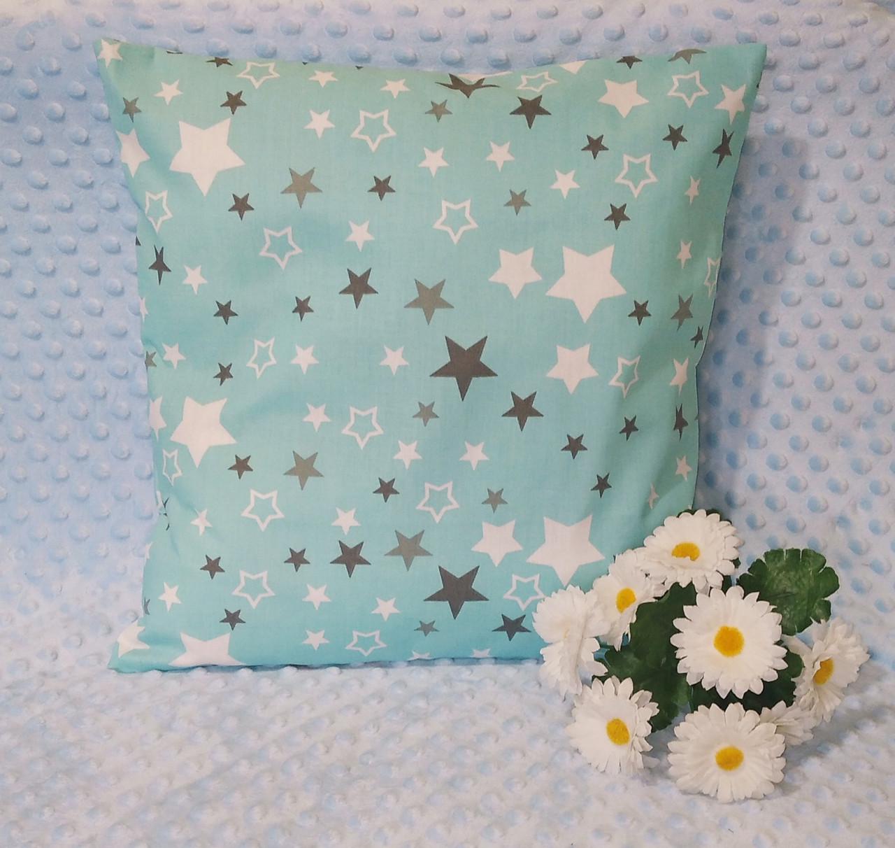 Наволочка на диванну подушку Зірки бязь Бірюзовий
