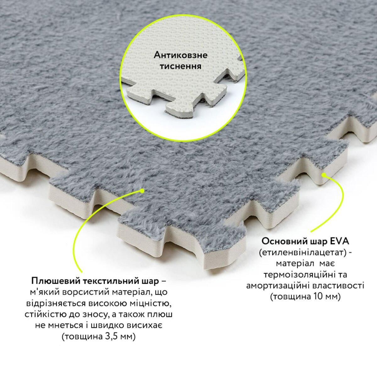 Підлога-пазл для підлоги плюшевий 60х60х1 см Світло-сірий (SW-00002081) - фото 3 Підлога-пазл для підлоги плюшевий 60х60х1 см Світло-сірий (SW-00002081) - фото 3