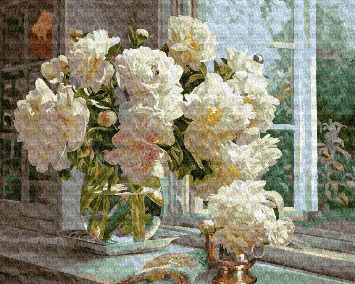 Картина по номерам Brushme Пионы на подоконнике 40x50 см без коробки (BK-GX38402)