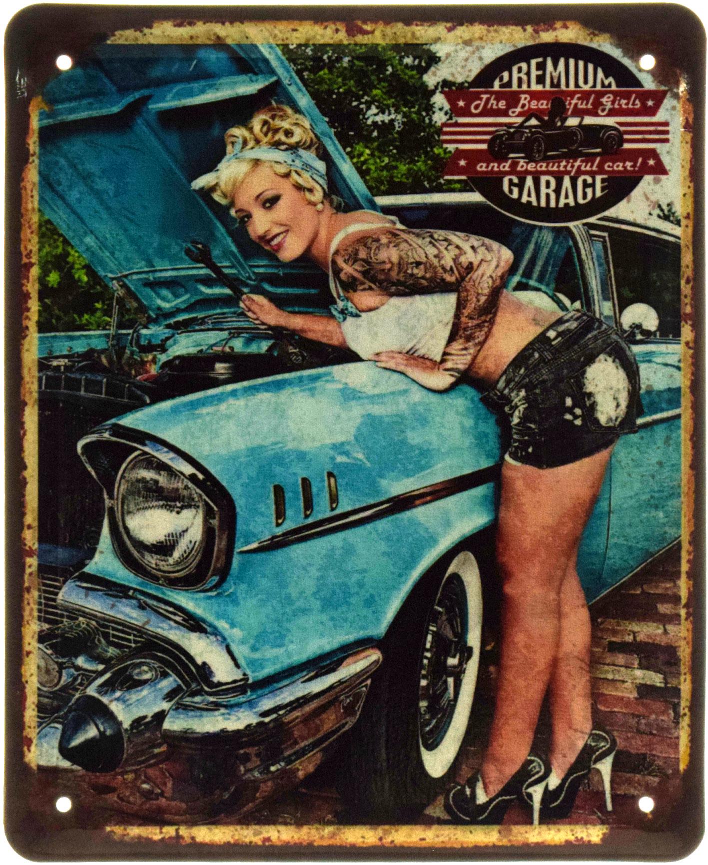 Табличка металлическая "Premium Garage The Beautiful Girls And Beautiful Car" 18x22 см (ms-103600)