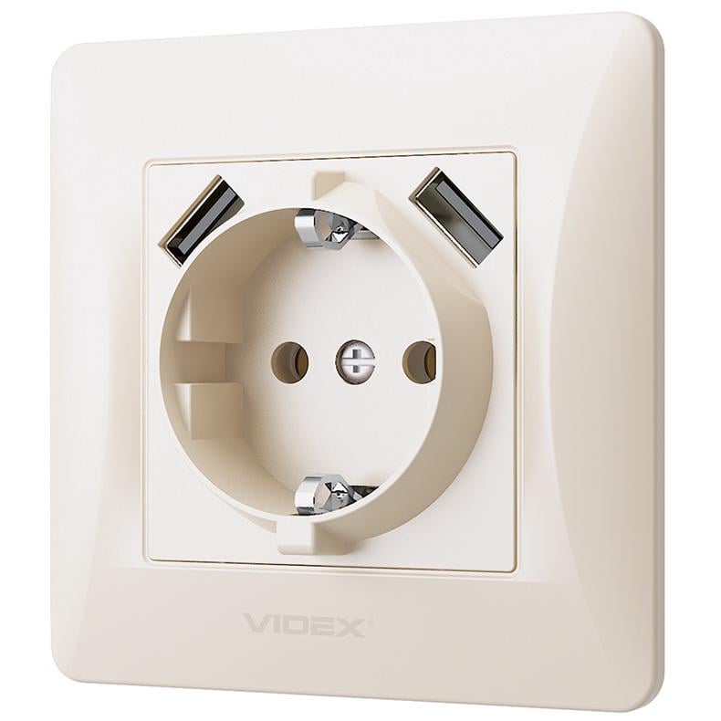 Одинарна розетка із заземленням Videx Binera VF-BNSK1GU2-CR Кремовий