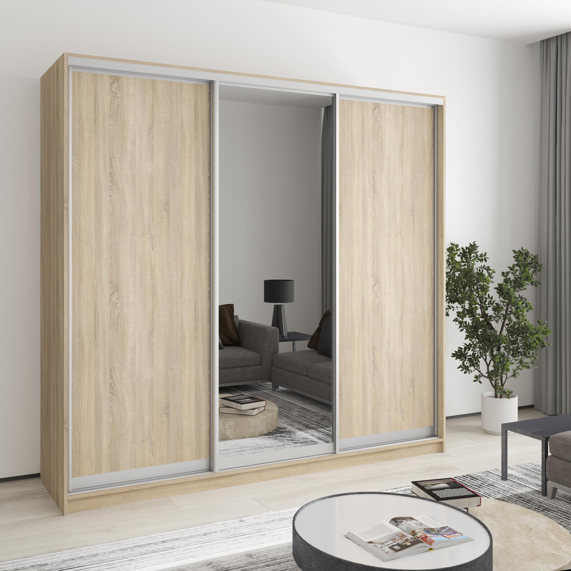 Шкаф-купе трехдверный MebelStar Стандарт AL 2ДСП/Зеркало 220x60x210 см Дуб сонома (MBS-2924) Шкаф-купе трехдверный MebelStar Стандарт AL 2ДСП/Зеркало 220x60x210 см Дуб сонома (MBS-2924)