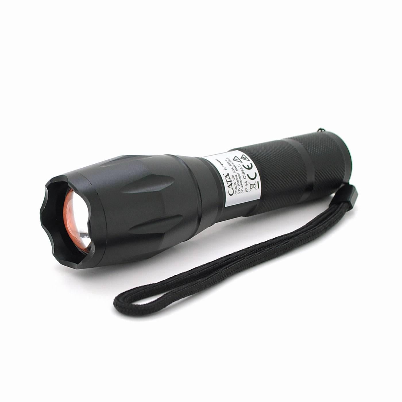 Ліхтар ручний CATA CT-8025 1LED Cree XM-L T6 10W 5 режимів ZOOM 18650/3400 вбудований IP44 132х33х27 мм Black (29340)