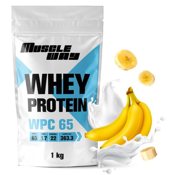 Протеин сывороточный MuscleWay 65% концентрат на 22 порции 1 кг Банан (21-125-ksb65-mw-rs.10)