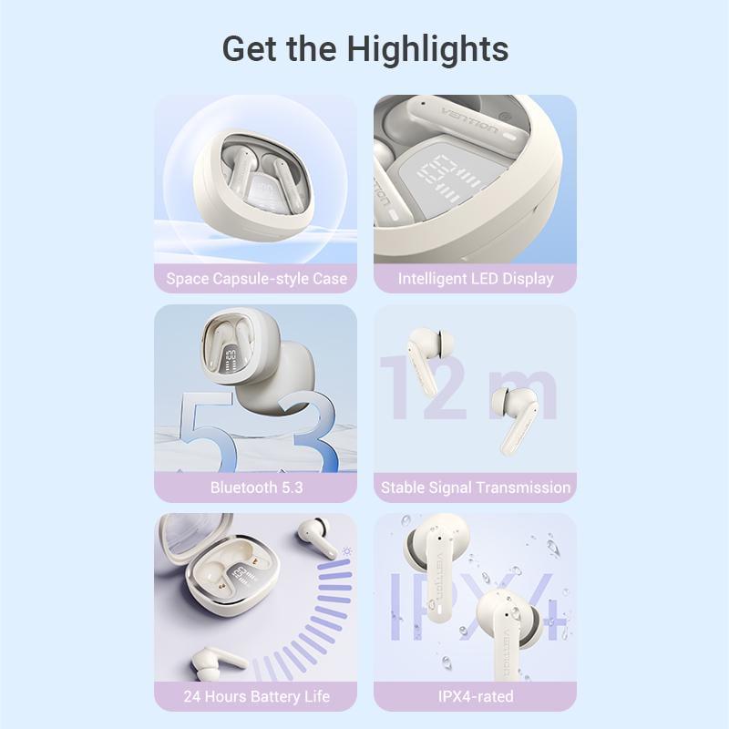 Навушники бездротові Vention Air A01 Bluetooth 5.3 TWS 24 год LED 10 мм AAC/SBC Hi-Fi водонепроникні IPX4 Бежевий (NBMN0) - фото 3 Навушники бездротові Vention Air A01 Bluetooth 5.3 TWS 24 год LED 10 мм AAC/SBC Hi-Fi водонепроникні IPX4 Бежевий (NBMN0) - фото 3