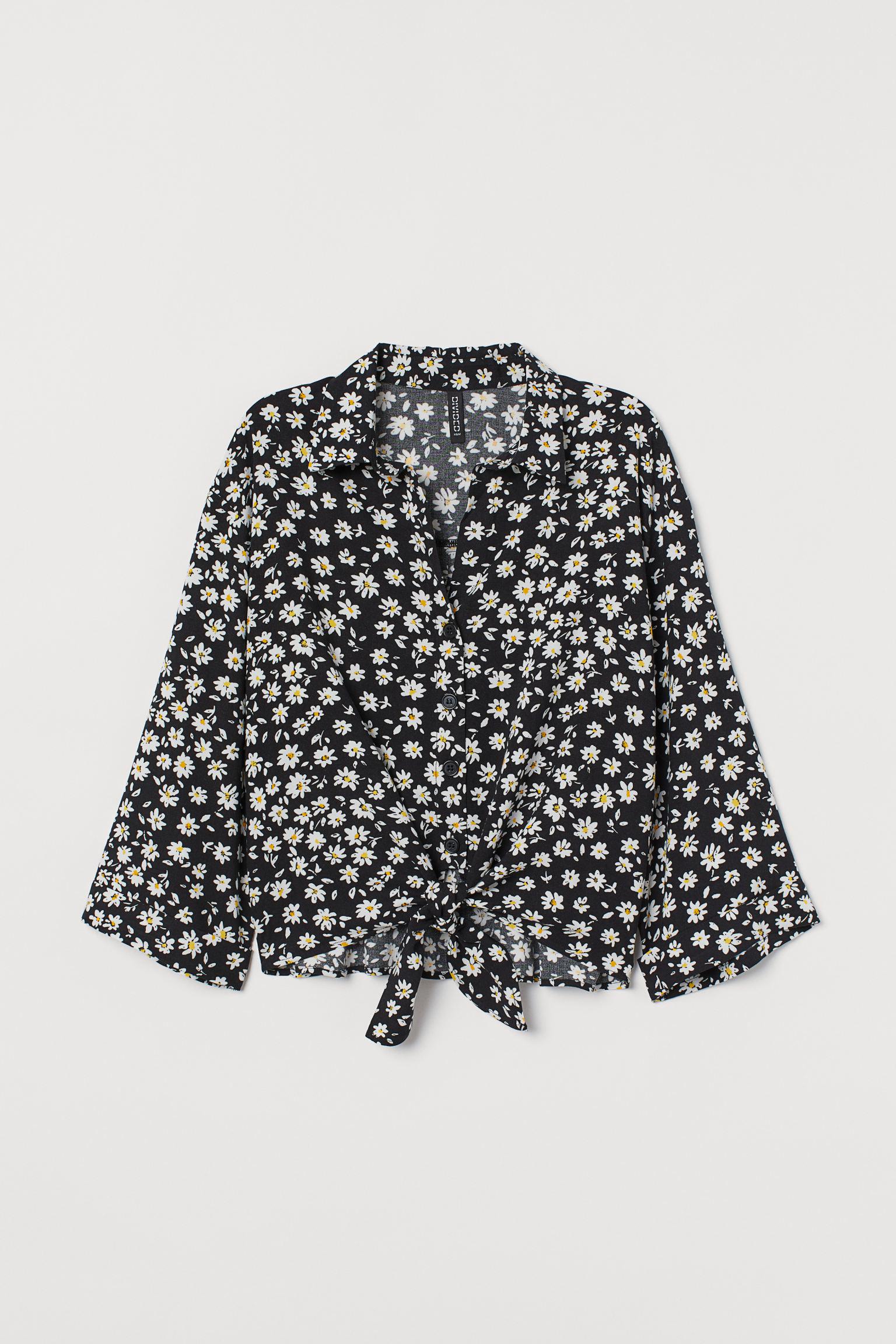 Блуза H&M Цветы р. 32 Черный (1111838729)