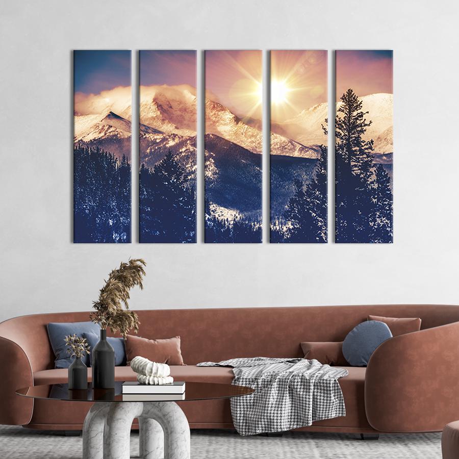 Модульна картина із 5 частин на холсті інтер'єрна картина Снігові високі гори 132x80 см (590-51)