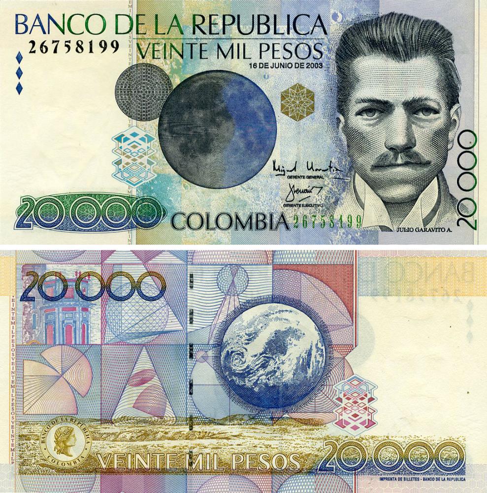 Коллекционная банкнота Колумбия 20000 песо 2003 UNC (P454g)