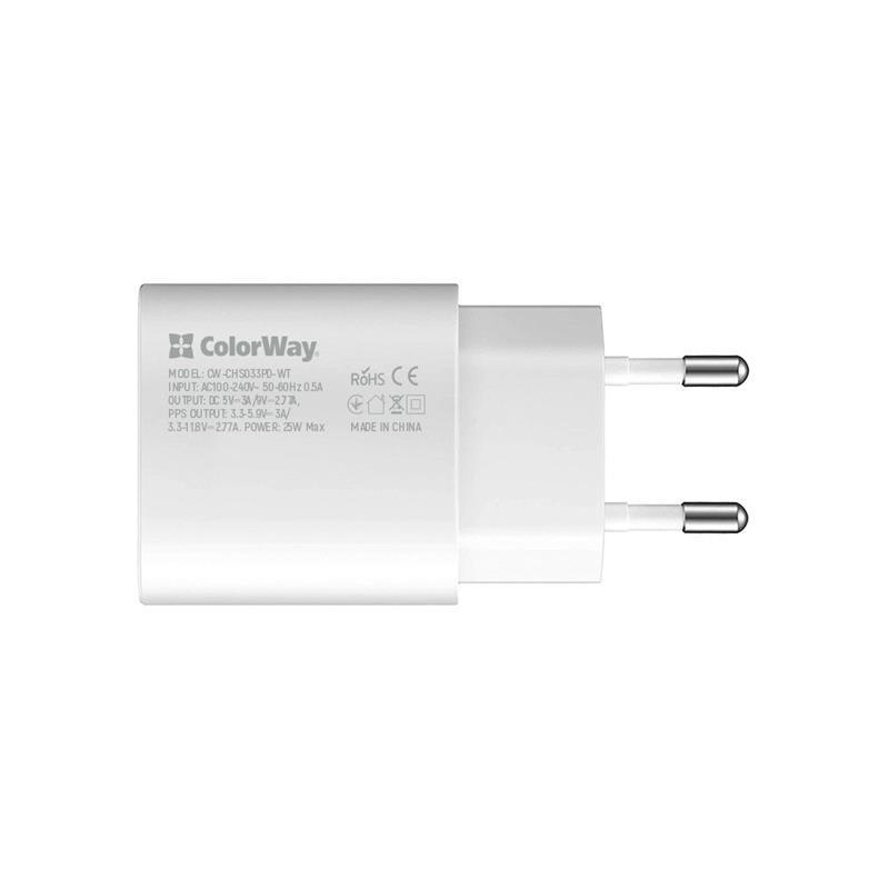 Зарядное устройство сетевое ColorWay Power Delivery USB-C PPS 25 Вт White (CW-CHS033PD-WT) - фото 2
